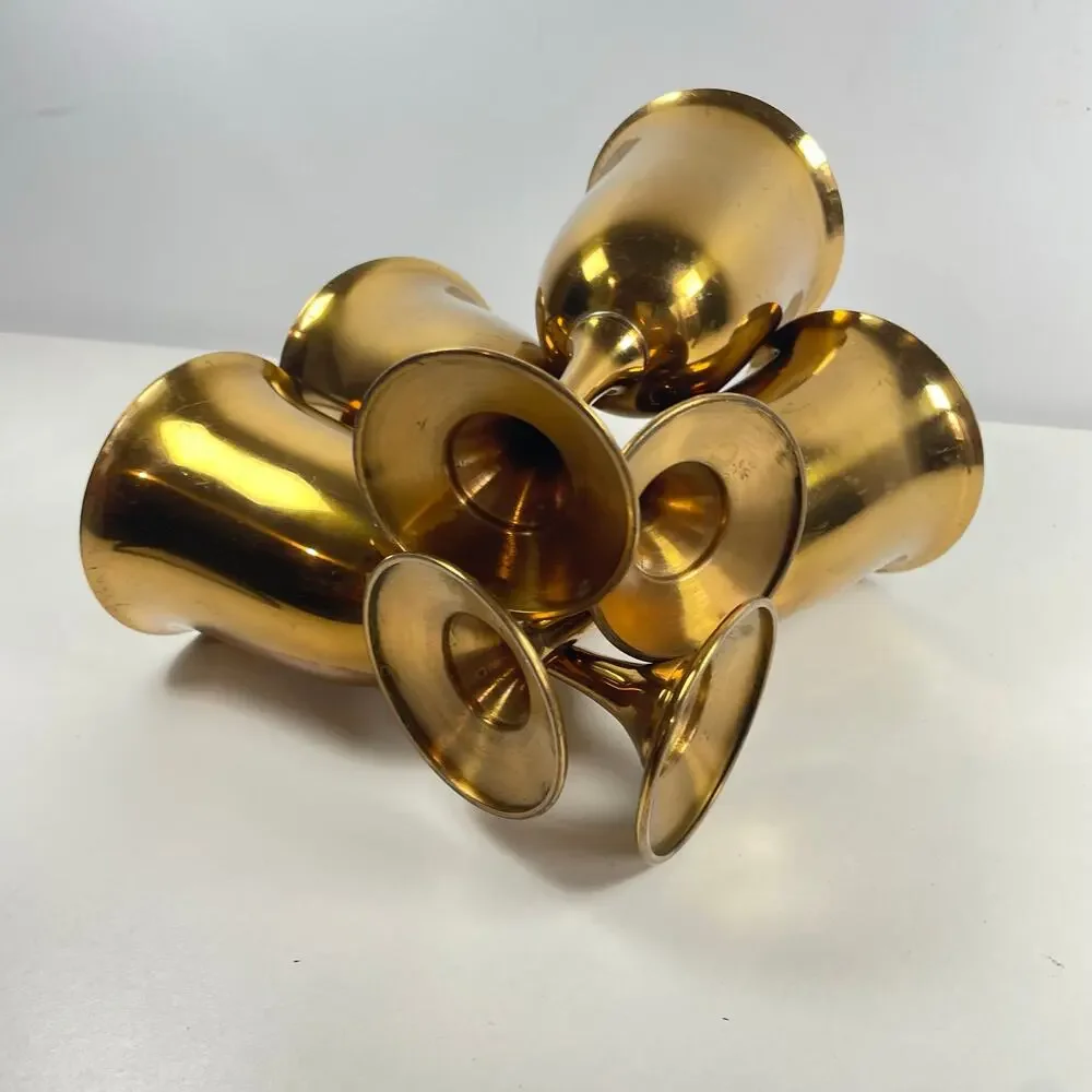 Vintage Shiny Gold-toned Metal Goblets Set of 4 6